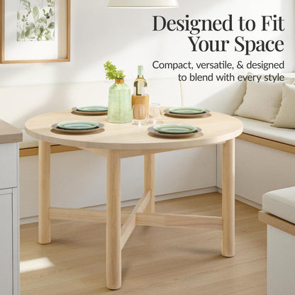 Best Choice Products Solid Wood Dining Table for 4-6, Kitchen Table, 47" Round Table, Modern Farmhouse, Space Saving for Dining Room, Kitchen, Or Living Room, Easy Assembly - Natural