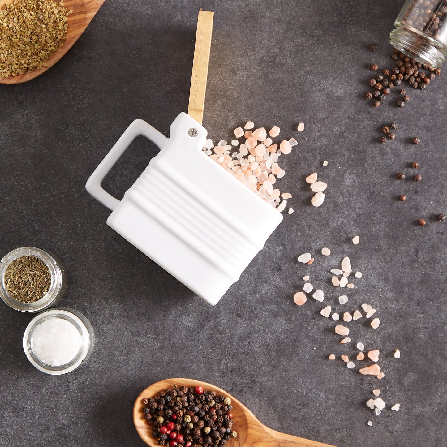 RSVP International White Stoneware Kitchen Collection, Salt Box, 4.5x3.25x3.5"