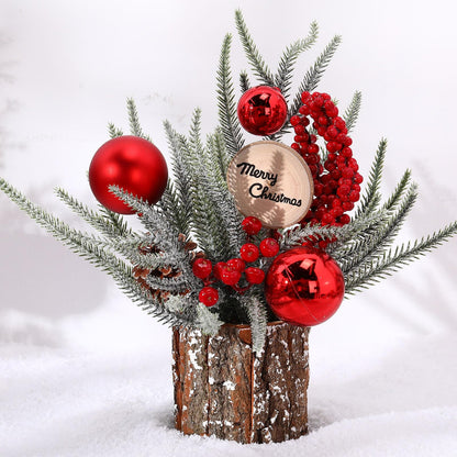 Zhehao Mini Tabletop Christmas Tree 12'' Small Artificial Christmas Tree Centerpiece Wooden Potted Plant with Red Ball Berry Pine Cone Merry Christmas Decor for Christmas Winter Shelf Table Home