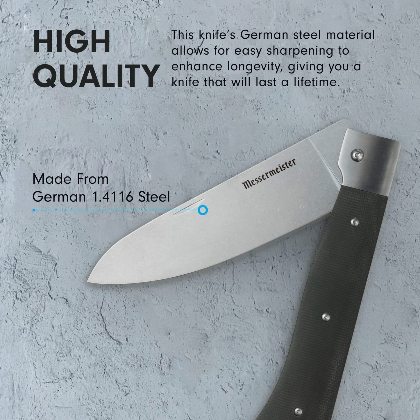 Messermeister Adventure Chef Summit Set, Distressed Linen - Folding 6” Chef’s Knife, 6” Fillet Knife, Steak Knife, Fork & Spoon, Peeler & Parer, TPE Cutting Board + Waxed Canvas Case