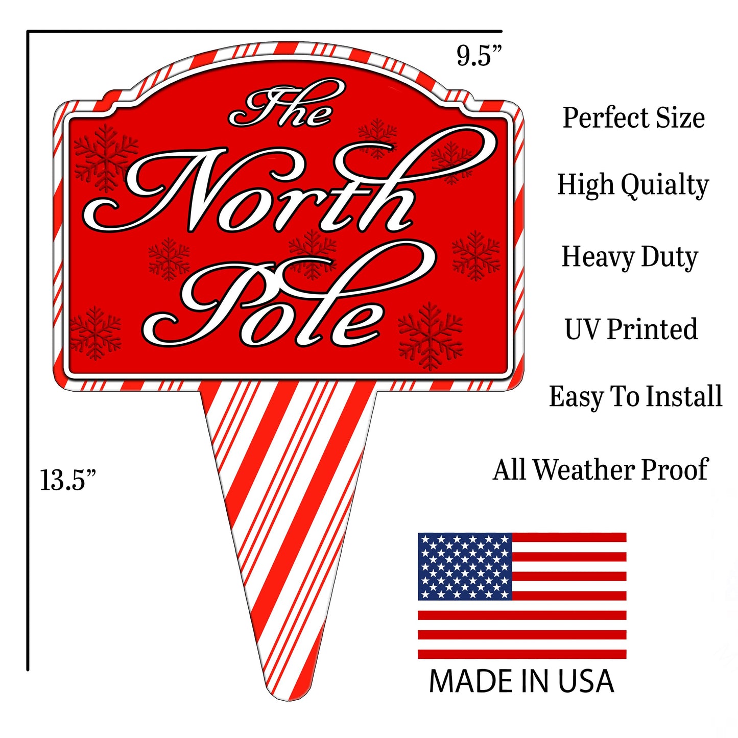 North Pole Santa Home Candy Cane Christmas Holiday Yard Sign For Lawn Grass Home or Business Front Door Durable Metal Built In Stake St. Nicholas Claus Xmas