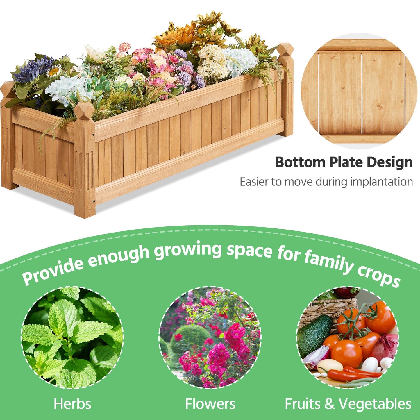 Yaheetech 43.5″ L×16″ W×14″ H Wooden Raised Garden Bed, Horticulture Wood Rectangular Garden Planter Outdoor, Raised Planter Box for Yard/Greenhouse/Vegetable/Flower/Herbs, Light Brown