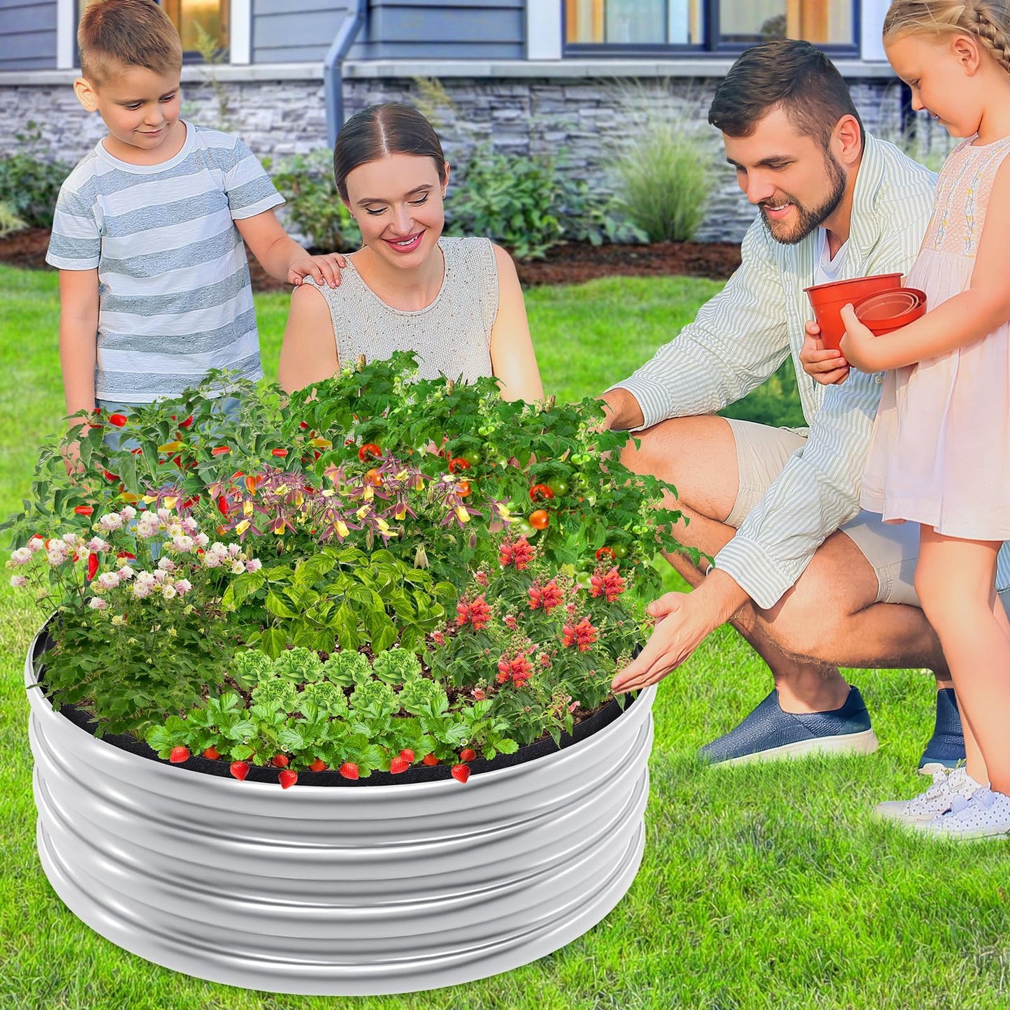 Niuyhe Round Fabric Galvanized Raised Garden Bed Liner, 2x2x1 Feet Outdoor Garden Planting Bags for Vegetables, Flowers, Herbs, and Succulents