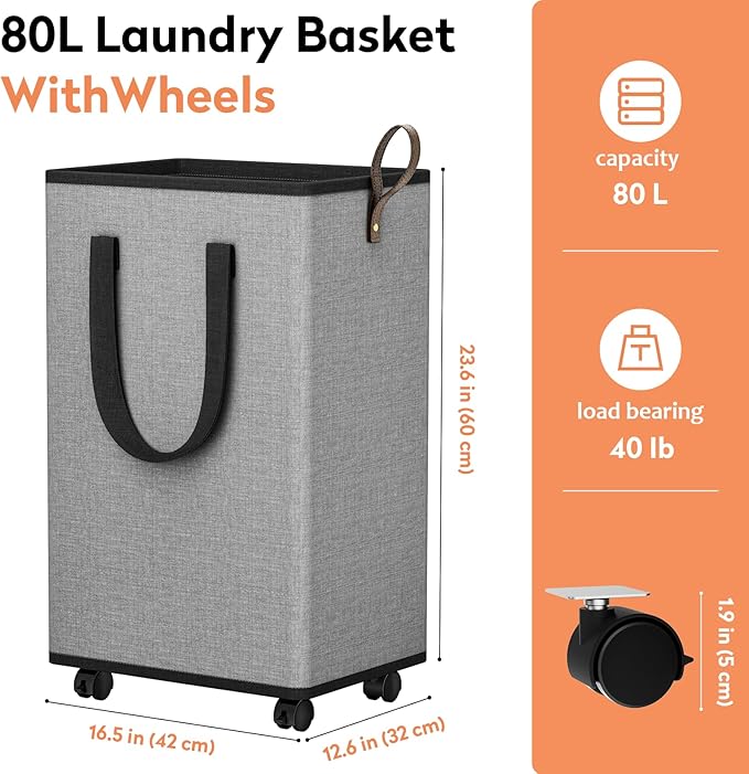 Laundry Basket with Wheels, Collapsible Laundry Baskets, Laundry Hamper with