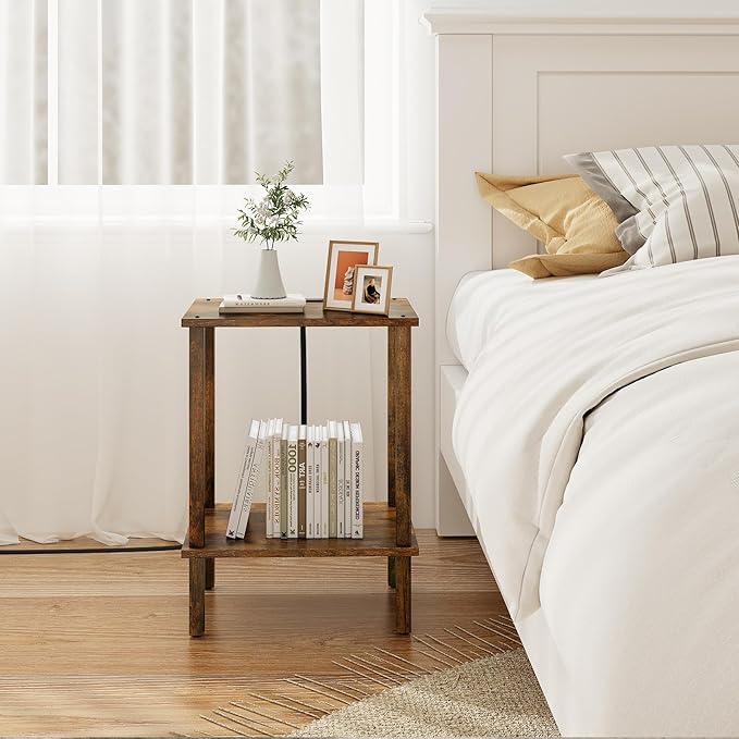 TUTOTAK End Table with Charging Station, Small Side Table with Outlets