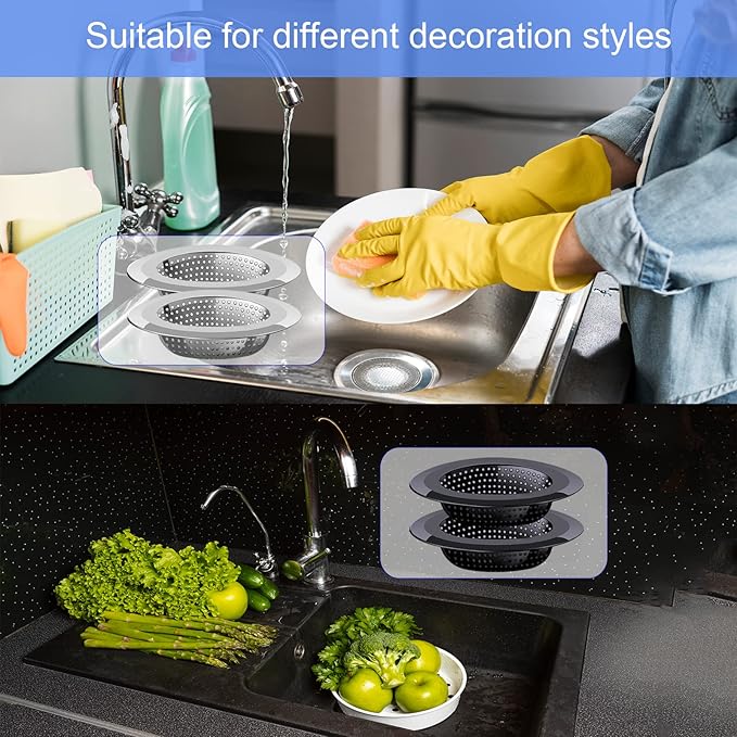 Kitchen Sink Drain Strainer, 4 Pack Stainless Steel and Black Mesh Sink Strainer