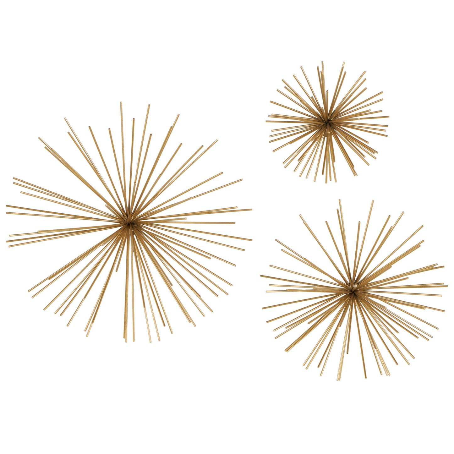 Deco 79 Metal Starburst 3D Long Spike Wall Decor, Set of 3 6", 9", 12"W, Gold
