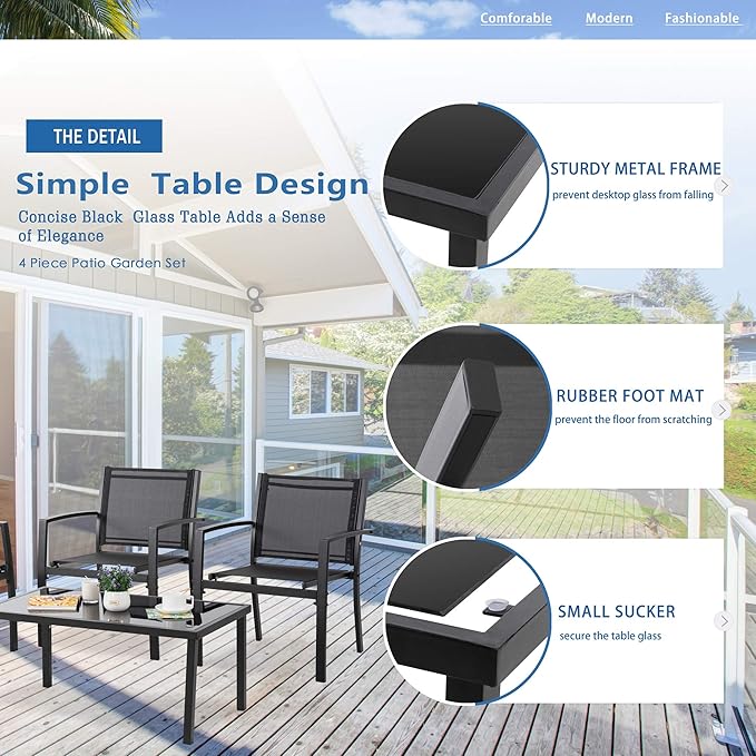 Vongrasig 4 Pieces Patio Furniture Sets, Outdoor Patio Conversation Sets
