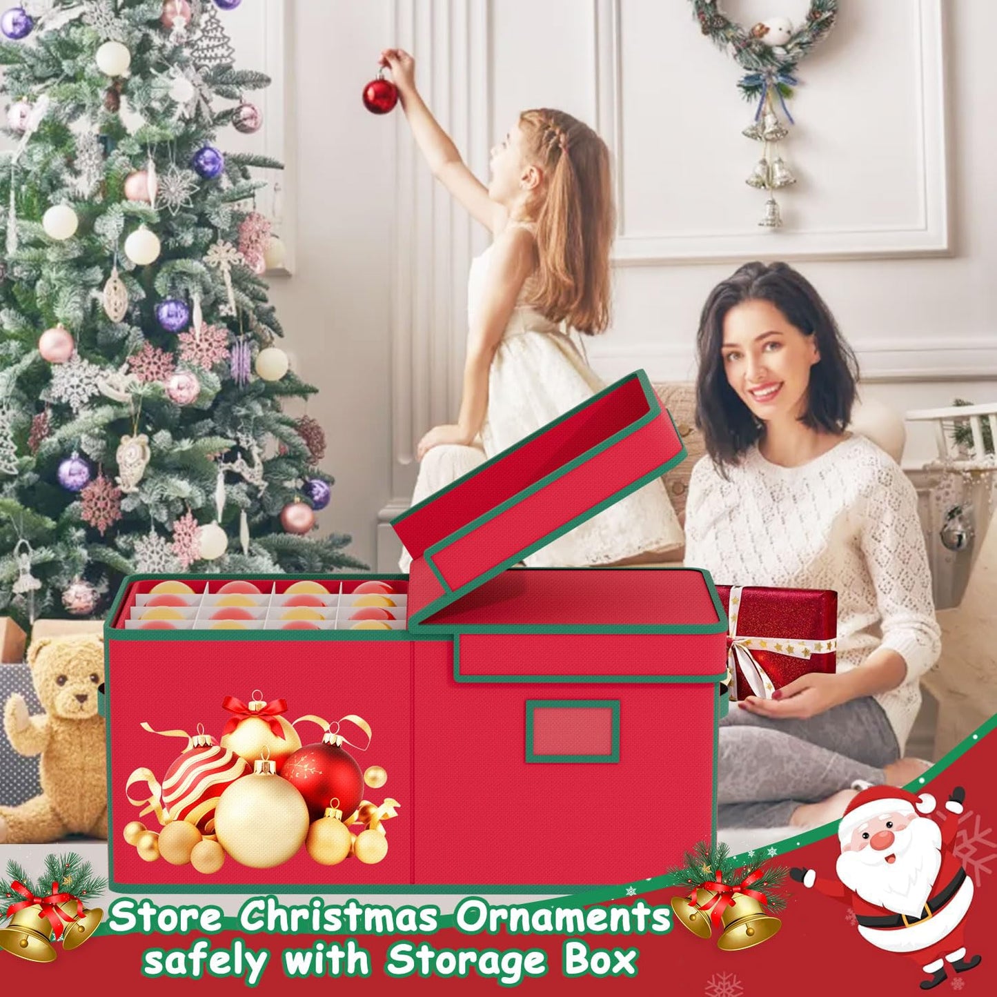 FUHSY Christmas Ornament Storage Box 96-3" Slots Adjustable Dividers Ornament Storage Container Ornament Organizer with Trays Stackable Christmas Storage Bins with Lids Holiday Ornament Boxes