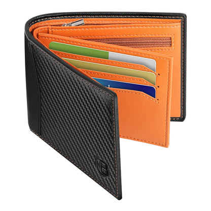 BIAL Mens Wallet,RFID Blocking Leather Bifold Wallet for Men,Slim Design with ID Window, Zip Coin Pocket, 9 Card Slots, Lightweight Card Wallet with Gift Box