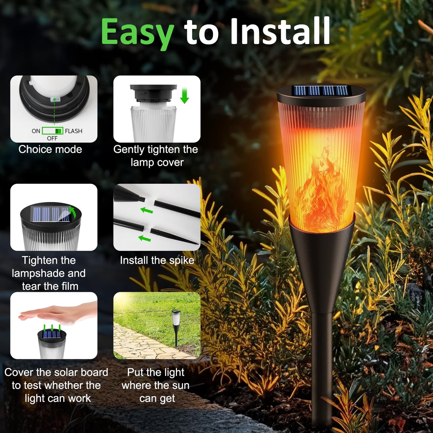 FIFIying Solar Lights Outdoor Garden, 6 Pack Solar Torch Light with Flickering Flame 600mAh Pathway Light Outside IP65 Waterproof Outdoor Decor for Patio Pathways Lawn Yard Decoration