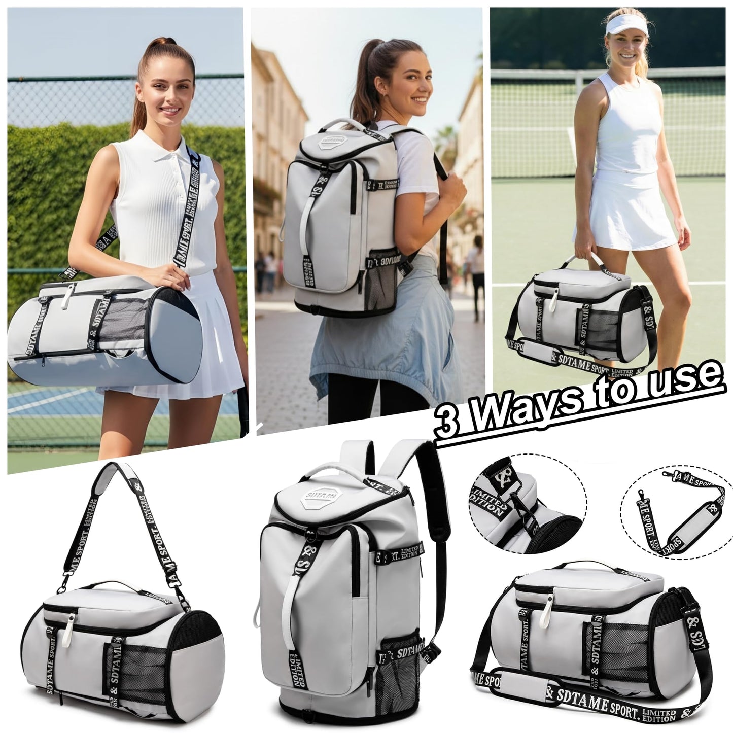 Gym Duffle Bag Backpack with Shoe Compartment,4 ways Travel Backpack for Women and Men,Multi-Functional bag with Waterproof Layer&Laptop Compartment for Fitness, Travel,Camping(Grey)