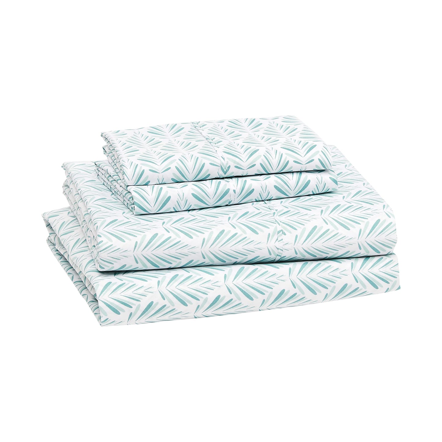 Amazon Basics Lightweight Breathable Brushed Microfiber 4-Piece Bed Sheet Set with 14-Inch Deep Pockets, Wrinkle Resistant, Queen, Aqua Fern, Printed