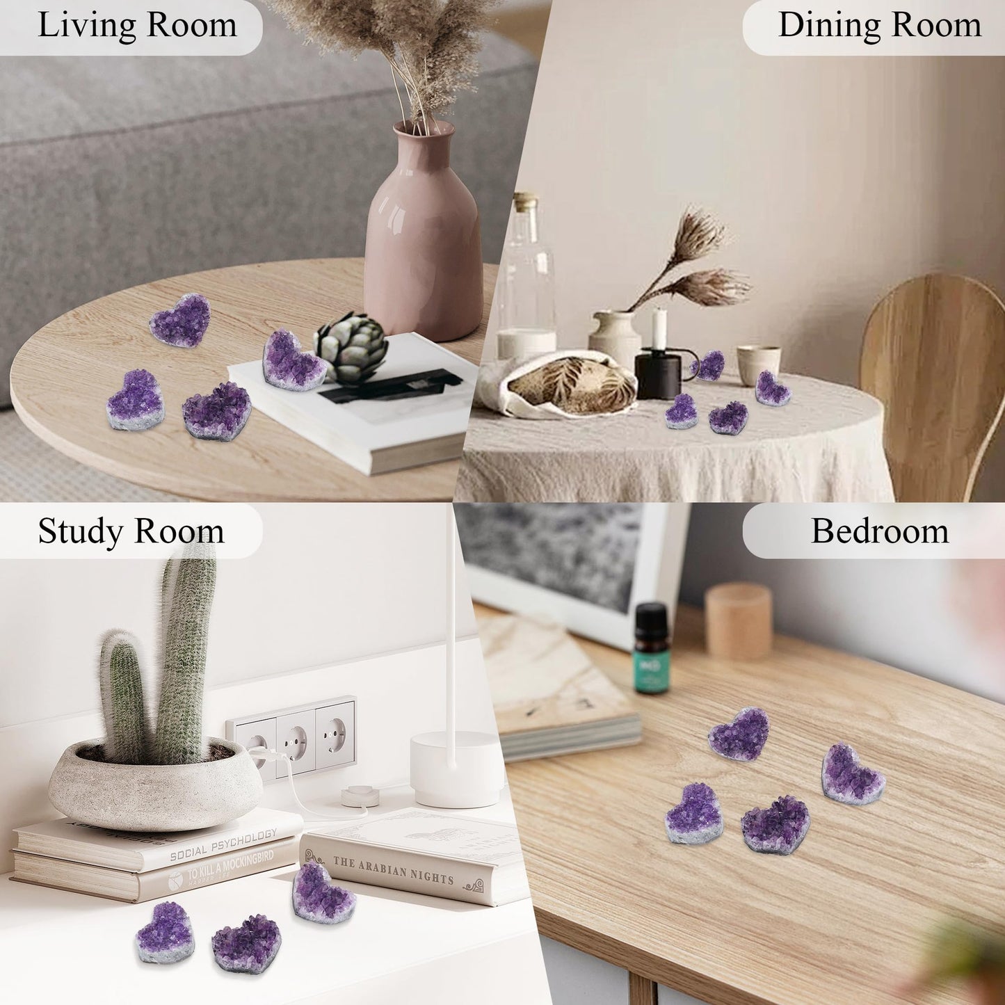 ZHIYUXI Amethyst Crystals and Healing Stones Heart Shaped Rocks Meaningful Birthday Gifts Geode Gemstones Good Luck Gifts Purple Gifts for Women Purple Room Decor Raw Crystals Cluster Reiki 1.2-1.6"