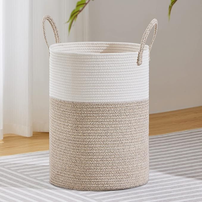 VIPOSCO Large Laundry Hamper, Tall Woven Rope Storage Basket