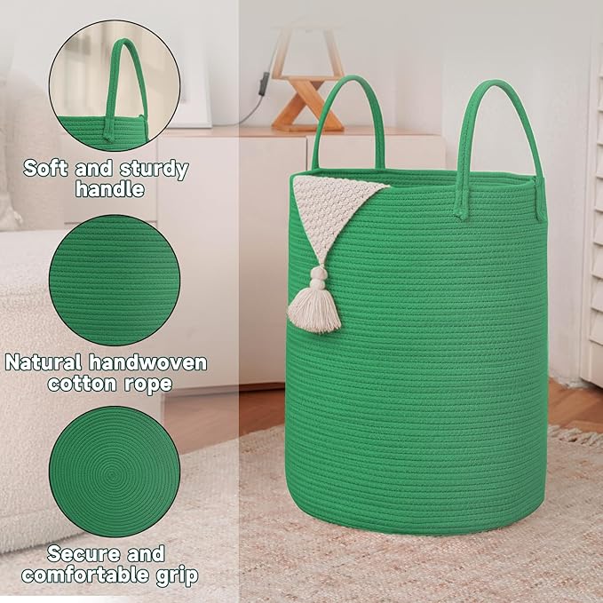 Large Woven Laundry Basket Hamper, 60L Cotton Rope Storage Bin