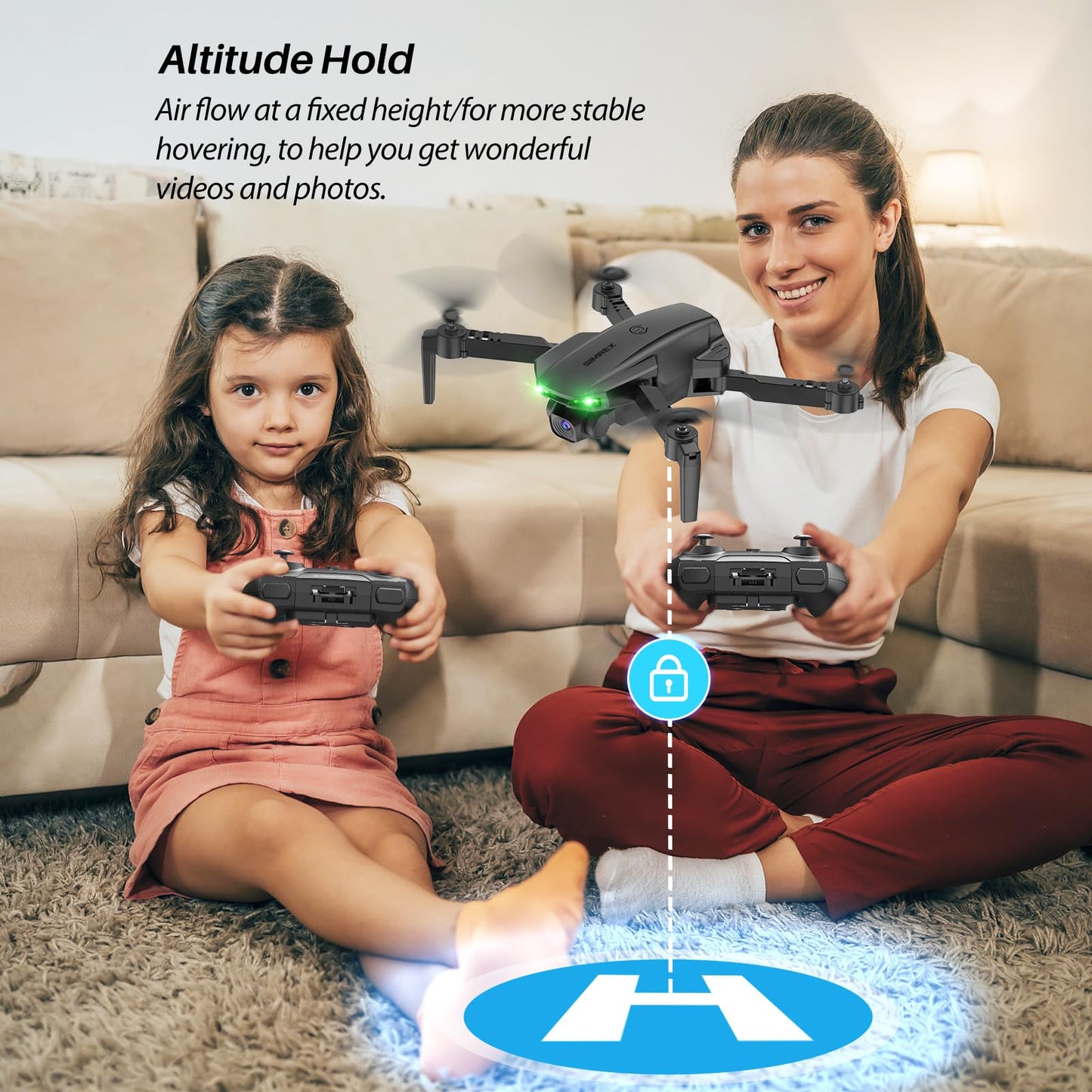 SIMREX Drone With 1080P Camera for Kids Adults, Mini RC Quadcopter Foldable, One Key Start, Waypoint Fly, Headless Mode, Auto-Follow, 3D Flip, 3 Speeds, 2 Batteries, Easy for Beginners, Black