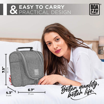 BOACAY Small Hanging Travel Toiletry Bag for Women & Men, Makeup Bag, Shower & Wash Bag, Organiser Kit for Cosmetics, Essentials, Travel Accessories (S) Quartz Gray