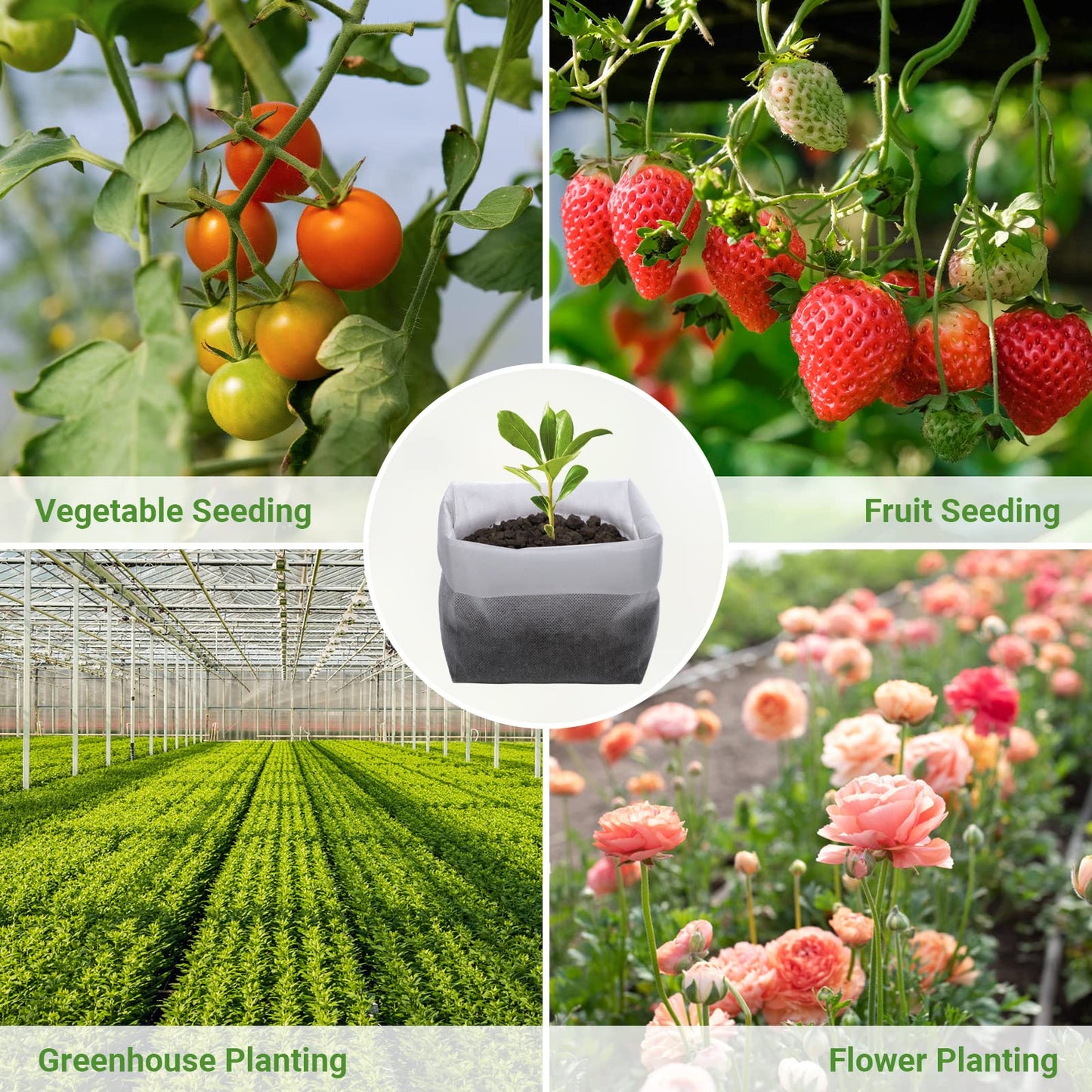 GREANER 100PCS Biodegradable Nursery Bags, 11x11.8 inches Thickened Grow Plant Bags for Vegetables, Flower Seedling Starter Containers, Indoors and Outdoors Use, Home Garden Supply