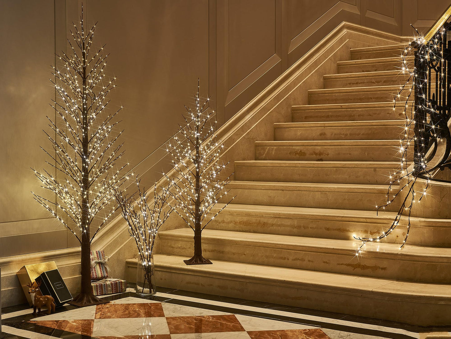 LITBLOOM Lighted Willow Branches Silver Glittered 32IN 120 LED with Timer Battery Operated and USB Plug in, Tree Branch with Fairy Lights for Home Room Christmas Decoration