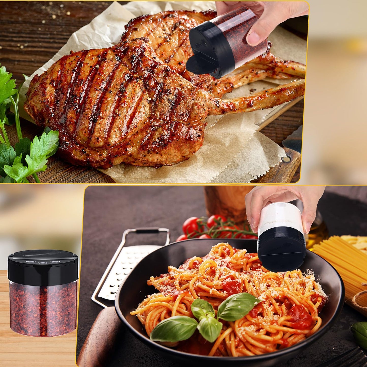 Yiyiring 50 Pack 4.7 oz Plastic Spice Jars with Black Cap Empty Clear Plastic Spice Bottle Containers Reusable Seasoning Jars with Shaker Lids for Kitchen Storing and Dispensing Salt Powders