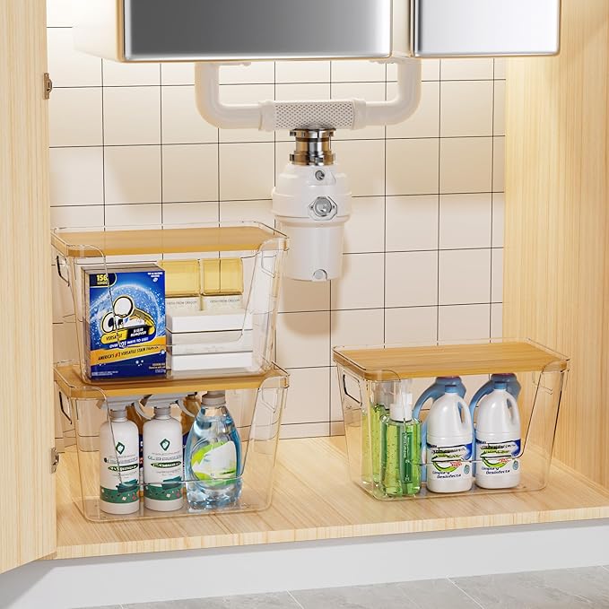 Delamu Acrylic Trash Bag Holder, 3 Pack Stackable Garbage Holder
