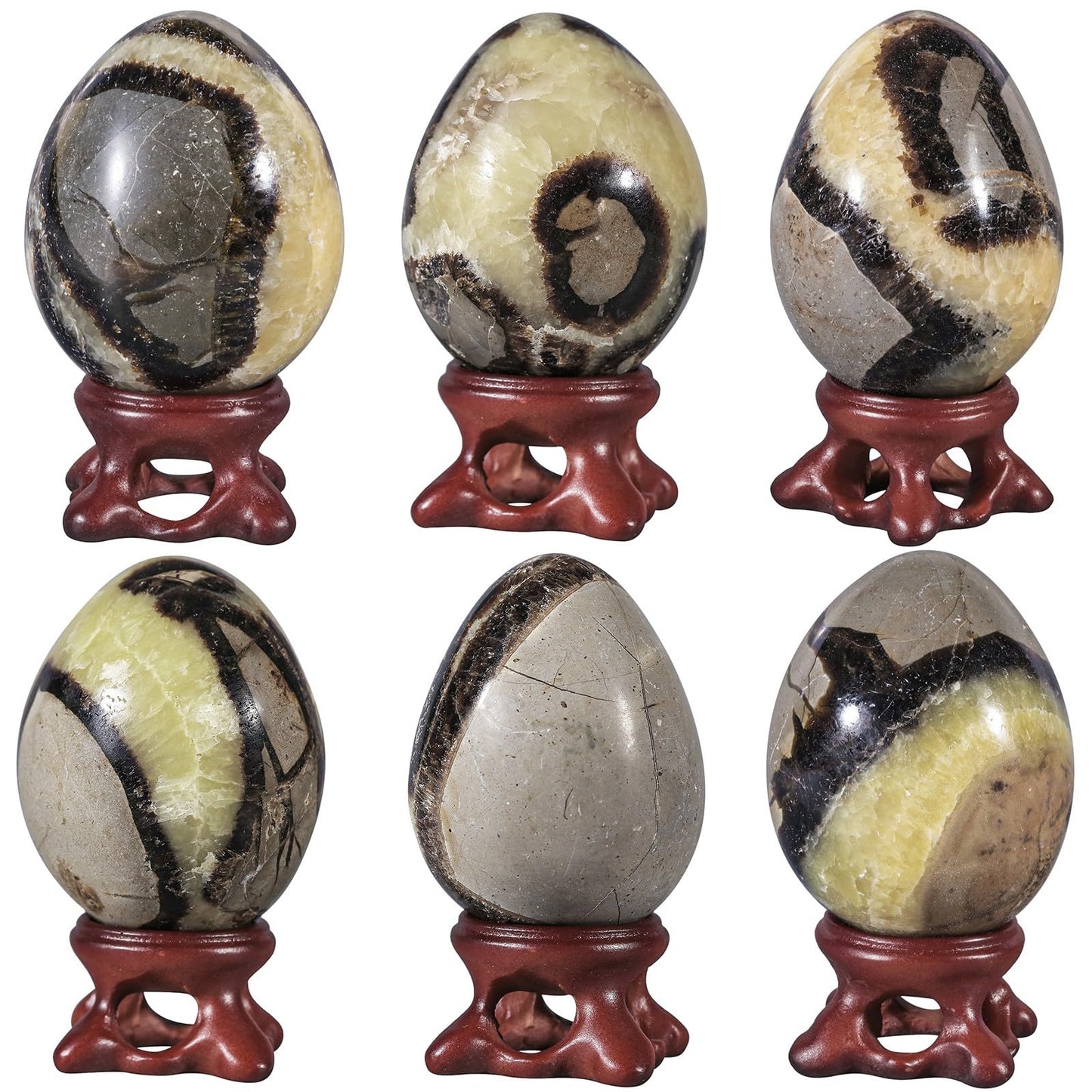 TUMBEELLUWA Natural Septarian Dragon Stone Egg with Display Stand, Polished Gemstone Eggs Healing Crystal Figurines Collectibles for Home Table Decor