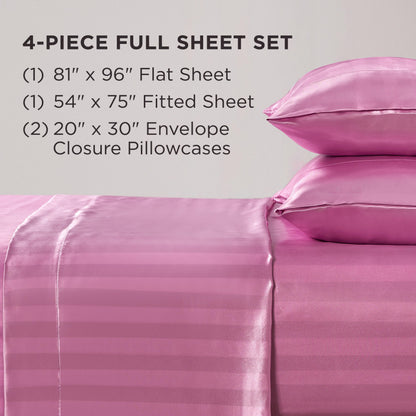 Juicy Couture Silky Satin Damask Sheet Set - Luxury Pink Bedding - Smooth Striped Sheets - Full Size