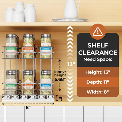 Pull Out Spice Rack Organizer for Cabinet, Slide Out Spice Racks, Easy to Install, 2.1''Wx10.35''Dx8.26''H, 3 Drawers 2 Tiers(Black)