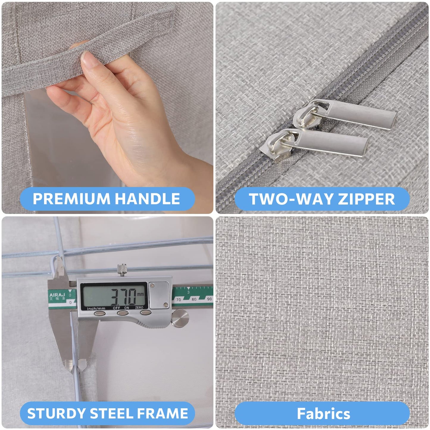 CYhom 3Pack Foldable Storage Bins - Frame Storage Box Linen Fabric Stackable Clothes Container Organizer with Clear Window & Carry Handles Large Capacity (Medium-36L, Light Grey)