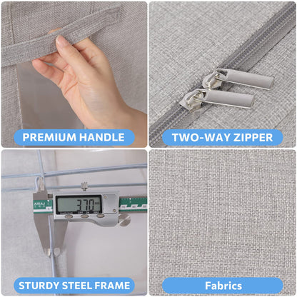 CYhom 3Pack Foldable Storage Bins - Frame Storage Box Linen Fabric Stackable Clothes Container Organizer with Clear Window & Carry Handles Large Capacity (Medium-36L, Light Grey)