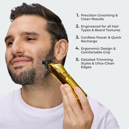 KISS Precision Blade Cordless Trimmer with Stainless Steel T-Blade, Powerful High-Torque, High-Speed Motor, 3 Blade Guard Attachments & Blade Cover, USB Cable & Long-Lasting Lithium Ion Battery