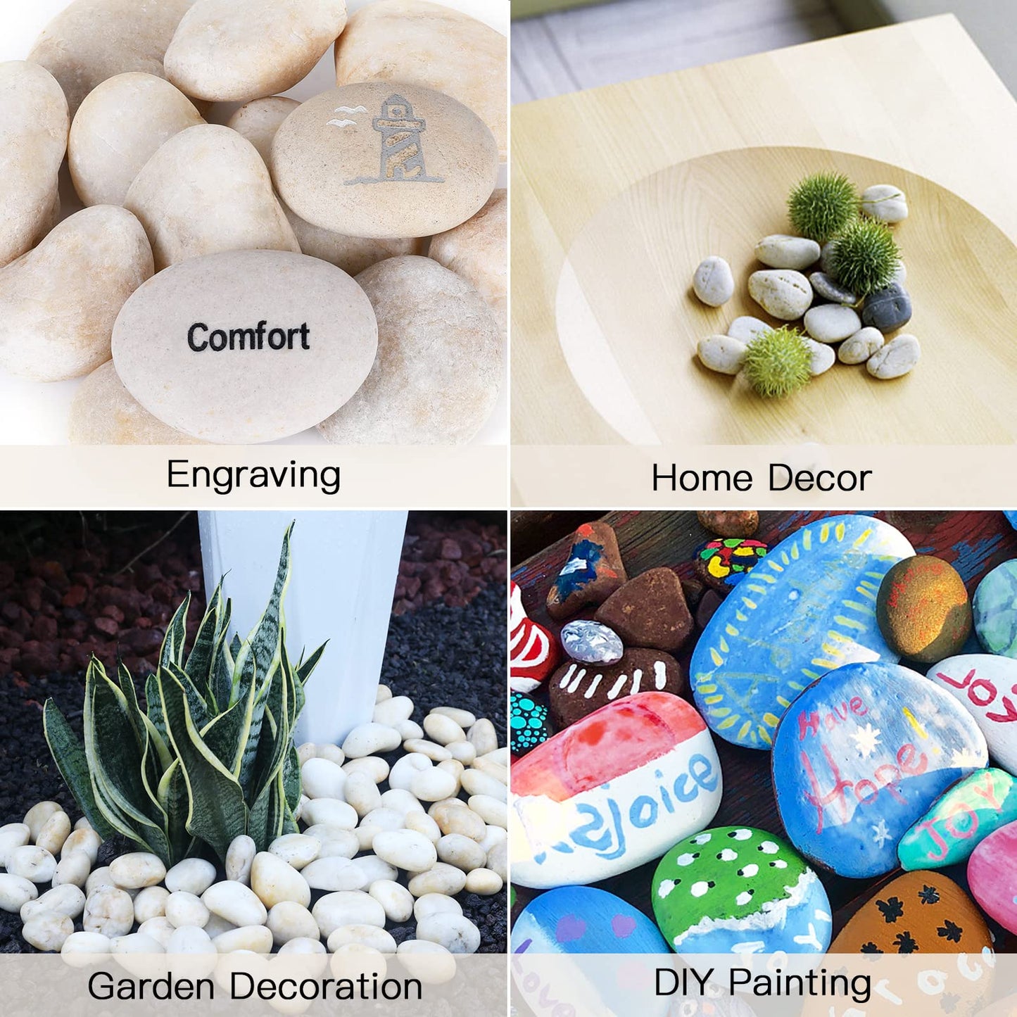 Ausluru 11LB Stones Pebbles River Rocks, 100% Natural Hand-Picked Premium Decorative Pebbles, Ideal for Garden Landscaping, Home Decor, Aquariums, Painting, Crafting and Gifts, Cream White