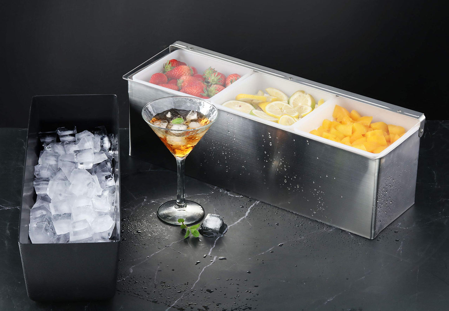 New Star Foodservice Multi-Compartment Restaurant-Grade Condiment Dispensers with 3 Compartments, Silver, Stainless Steel