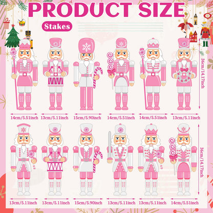 Amyhill 12 Pcs Pink Christmas Nutcracker Yard Sign Outdoor Christmas Yard Decor with Stakes Holiday Xmas Nutcracker Sign Cute Xmas Outside Lawn Decor for Outdoor Porch Garden Pathway Party