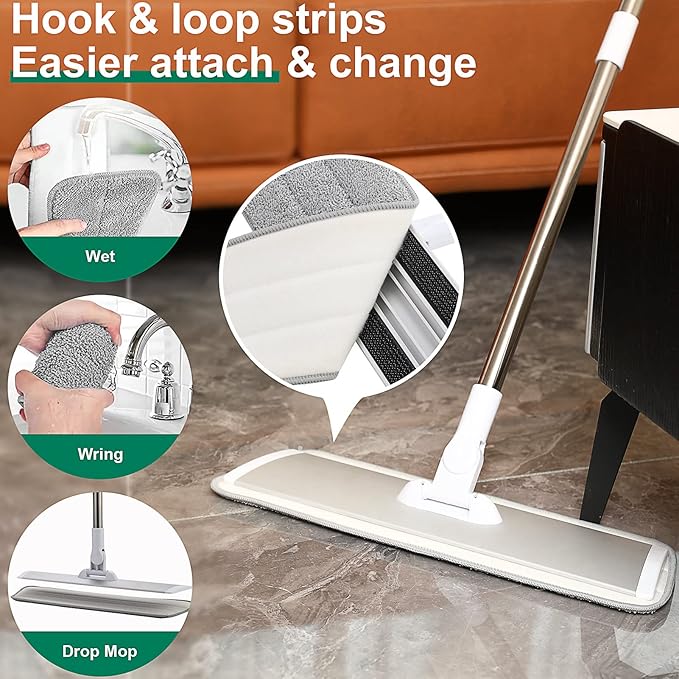 18" Professional Microfiber Mop Floor Cleaning System, Flat Mops