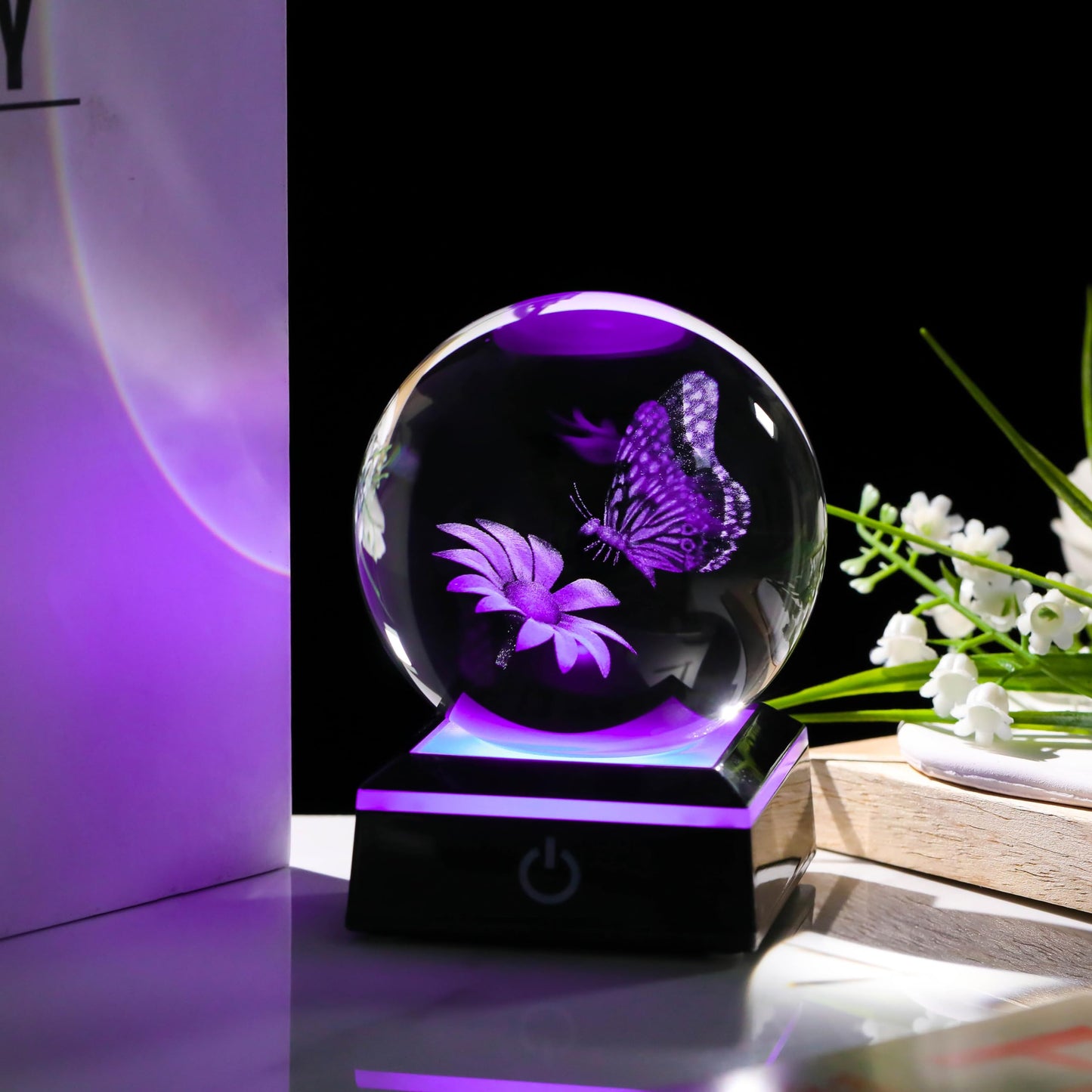 3D Crystal Ball 3.14'' - Laser Butterfly Decor Glass Animals Figurines Statue Night Light