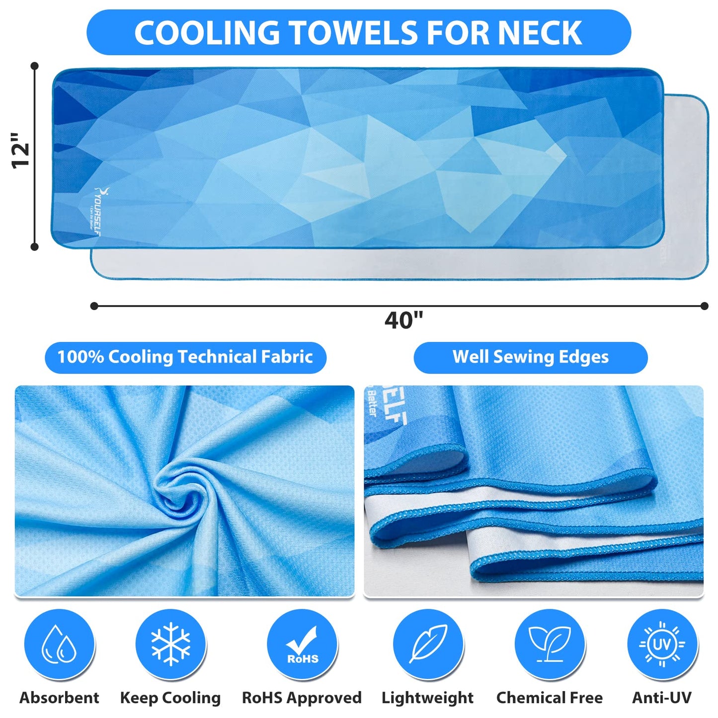 SYOURSELF Cooling Towels for Neck and Face, 4 Pack 40" x 12" Cooling Towel for Hot Weather, Soft Breathable Instant Cool Chilly Pad for Sports Golf Yoga Gym Athletes Camping Ice Towels(Mix-4pcs)