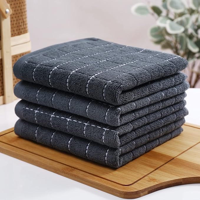 Homaxy 100% Cotton Terry Kitchen Towels, Checkered Designed, Soft and Super