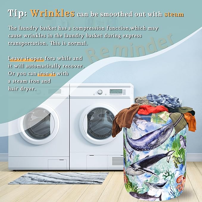 Colorful Whale Laundry Hamper Cute Ocean Octopus Laundry Basket
