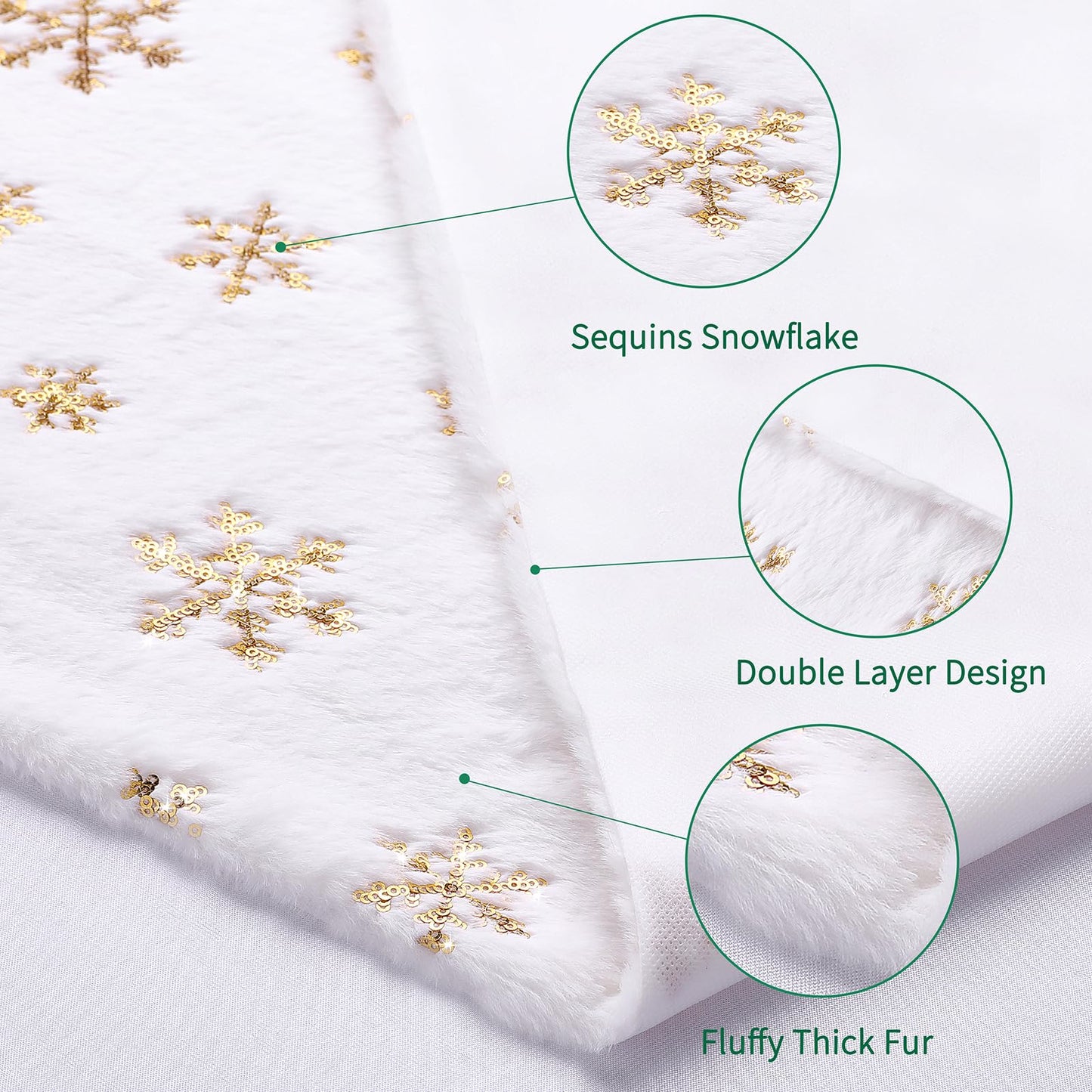 Faux Fur Christmas Table Runners 72 inches Long, Gold Sequin Snowflake Table Runner Xmas Table Runner for White Super Soft Thick Luxury Christmas Table Decoration, 13x72 inch