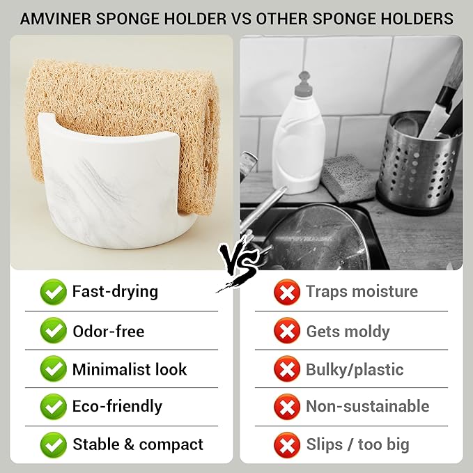 Diatomite Sponge Holder for Kitchen Sink Counter, Quick Drying, Fast Water