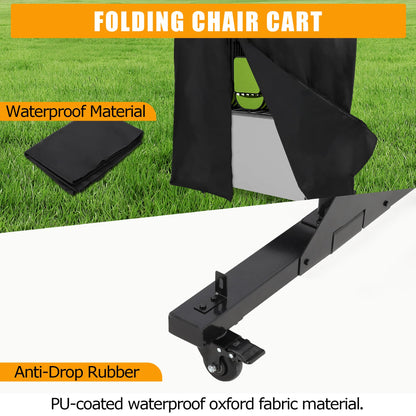 Folding Chair Cart Storage Rack on Wheels, Two-Tier 800Lbs Capacity Heavy Duty Adjustable Rolling Rack for 84 Chairs or 24 Tables, with Locking Wheels,Rain Cover,Elastic Cords Wheels, Straps, Black