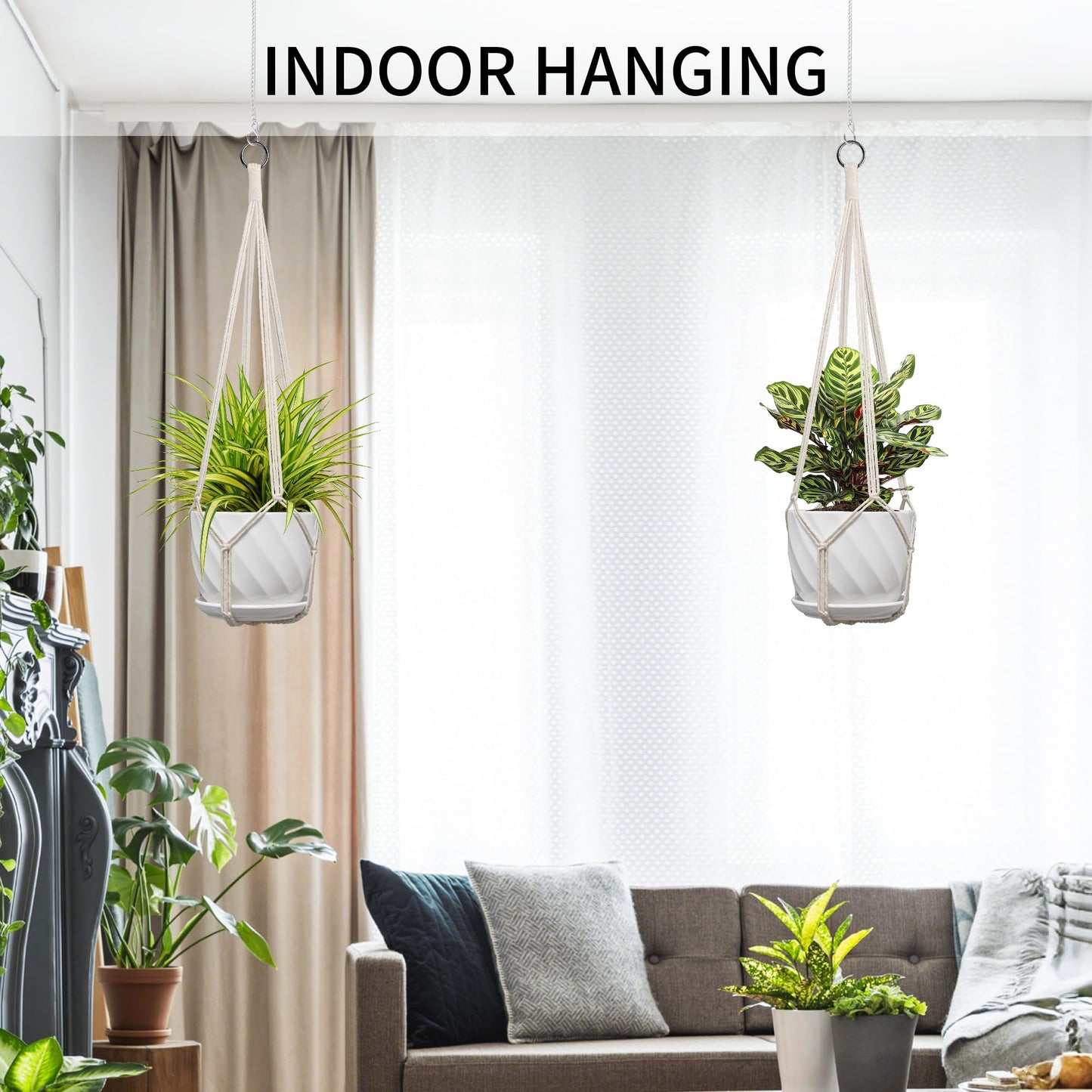 IDEEEPAN Macrame Plant Hanger, Fits 4-13 Inch Pots, Boho Hanging Plant Holder for Indoor Outdoor, 35 Inch, Set of 3, White (No Flowerpot)