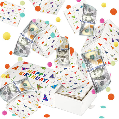 WenmthG Happy Birthday Surprise Gift Box Explosion for Money - DIY Pop Out Folding Bounce Explosion Gift Box with Confetti - Birthday Money Bank - Cash Gift Idea for Women Men Kids (White)