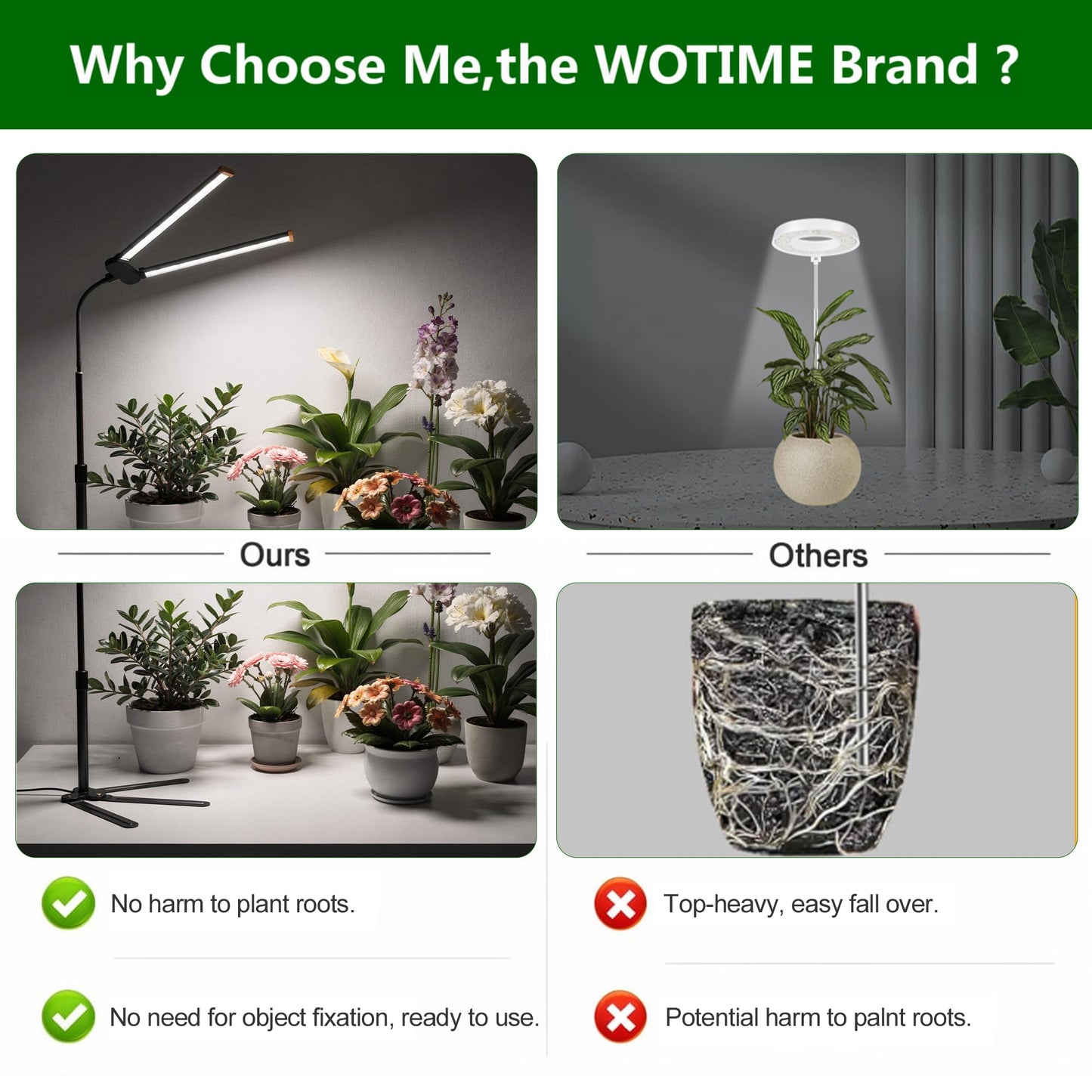 Wotime Grow Light for Indoor Plants,6000K White Sun Spectrum Growing Light Lamp with Red Blue LED for Pot Succulents Seeds, Light Strip Foldable & Height Extendable 9-25'', Auto Timer 4 8 12Hrs