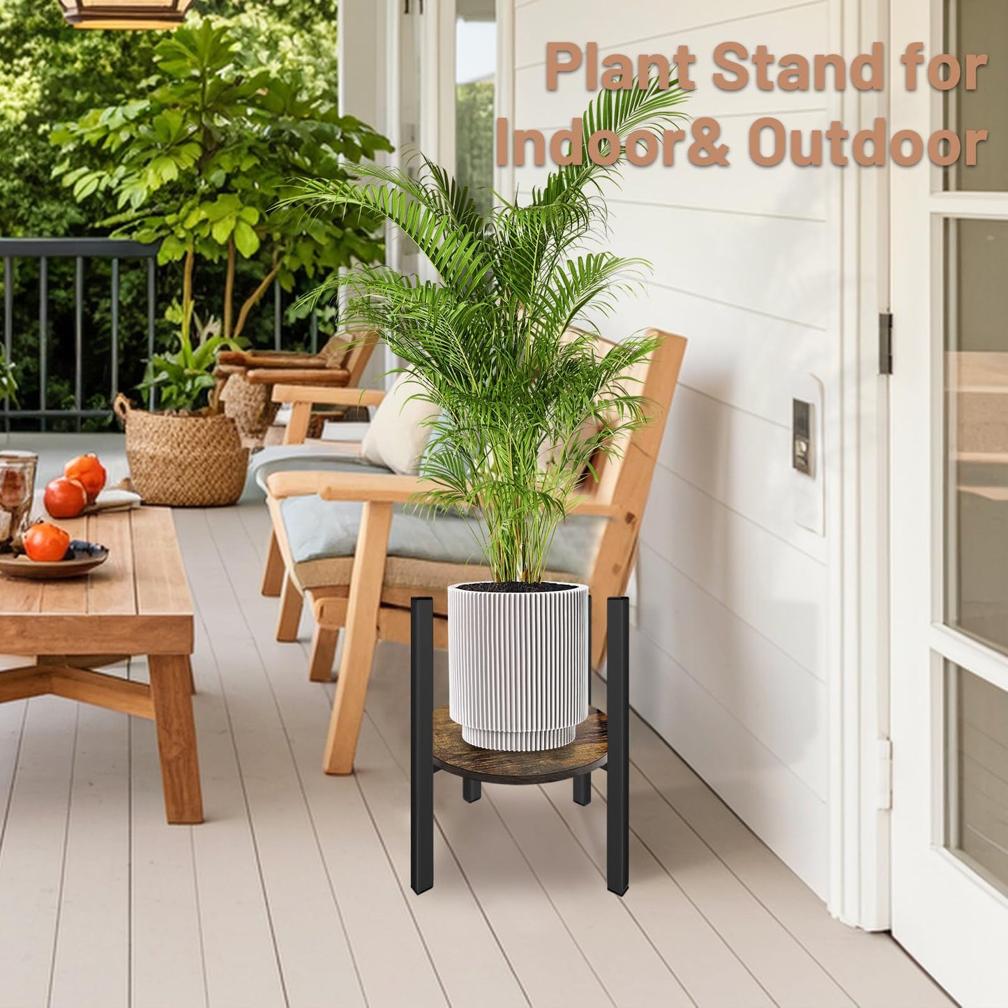 Uniqcovosa Adjustable Plant Stand, Mid Century Modern Indoor Plants Stands - Fits 8 to 13 Inches Pots - Stable Wood Single Small Plant Stool for Living Room