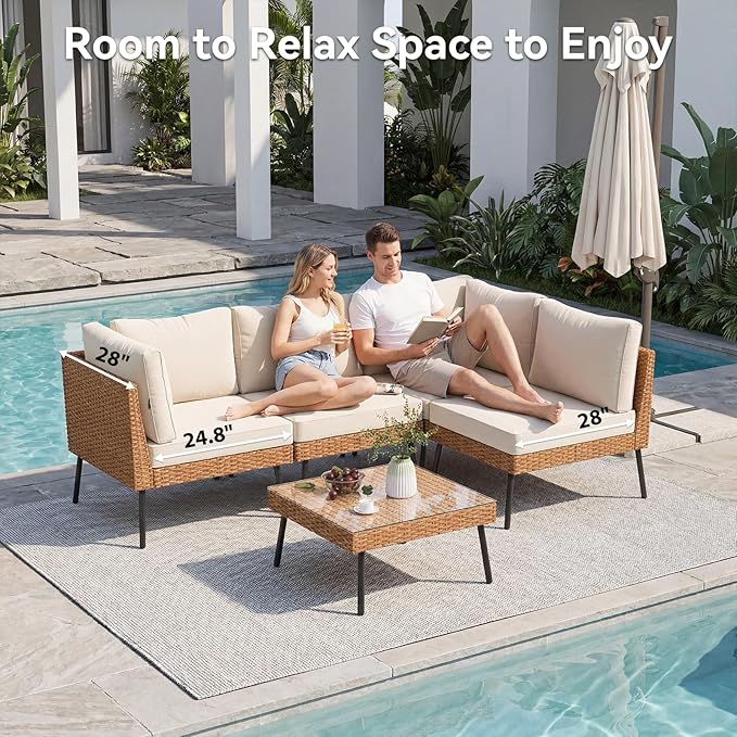 Aoxun 5-Piece Patio Furniture Set, Wicker Outdoor Furniture