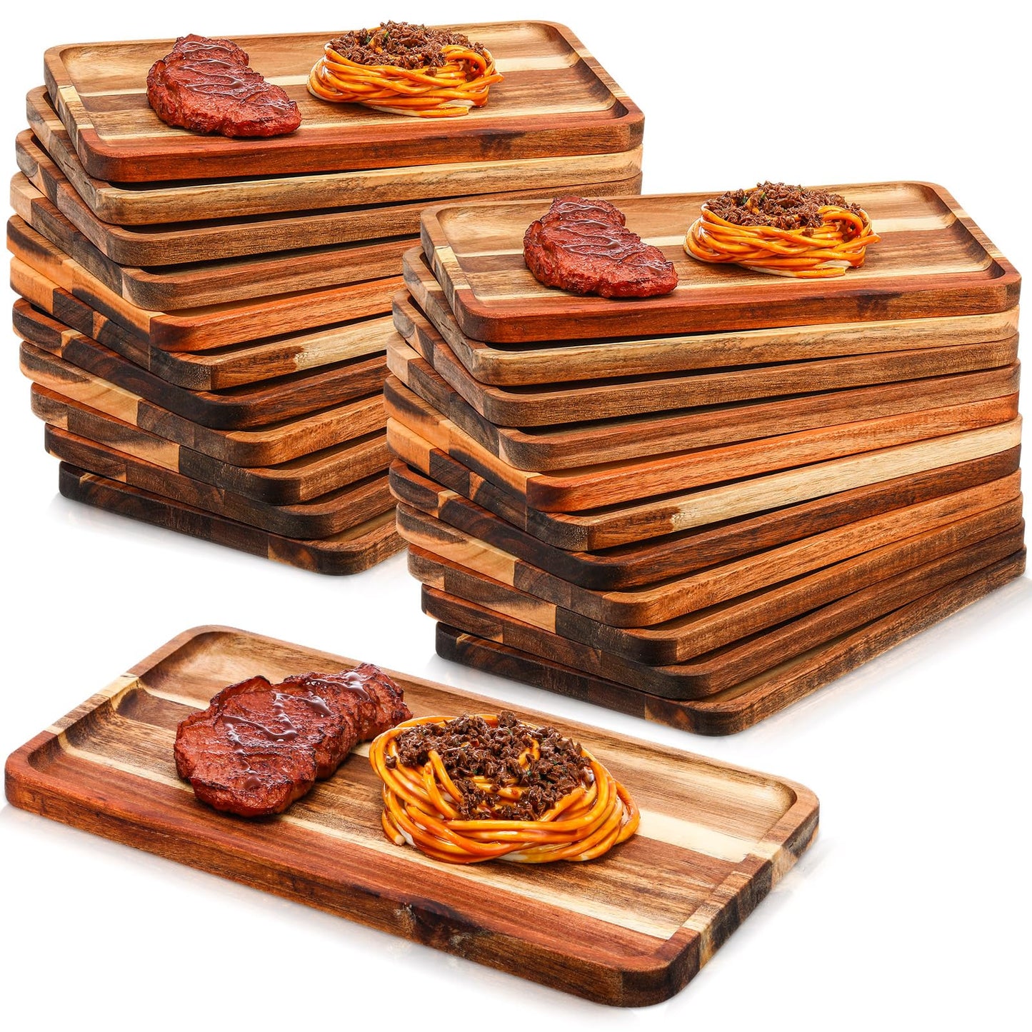 Roshtia 24 Pcs Acacia Wood Serving Tray Rectangular Wooden Serving Platter Christmas Dinner Plates Wood Cheese Charcuterie Board for Food Vegetable, Charcuterie, Appetizer (8'' X 12'' X 0.6'')