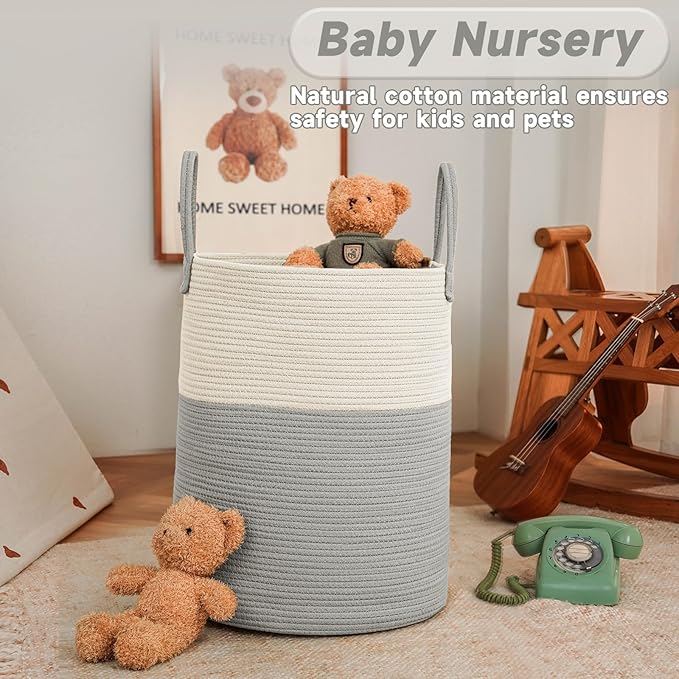Large Woven Laundry Basket Hamper, 100L Cotton Rope Storage Bin